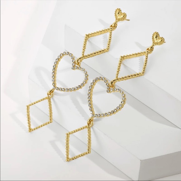 • Tia • Heart + Diamond Pendant Earrings - Picture 4 of 6